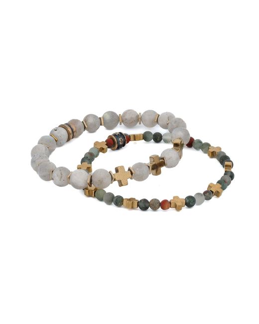Ebru Jewelry Metallic Labradorite & Africa Bloodstone Cross Beaded Bracelet Set for men
