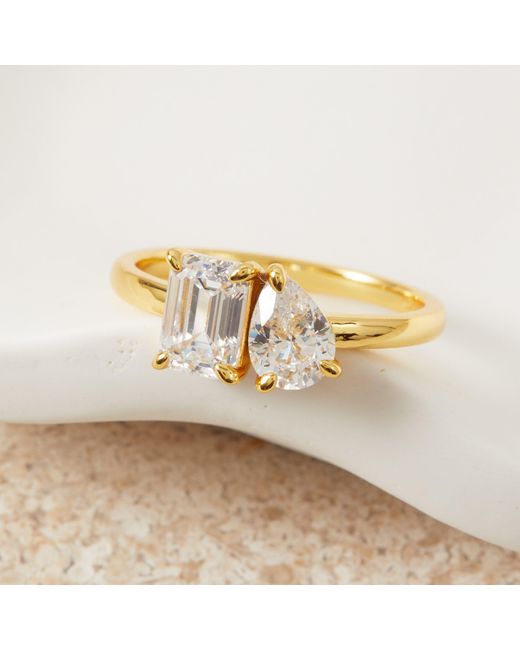 Esterah Metallic Emerald Pear Cut Two Stone Ring