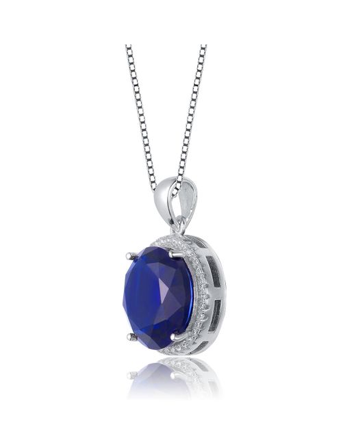 Genevive Jewelry Sterling Silver Blue Cubic Zirconia Round Pendant