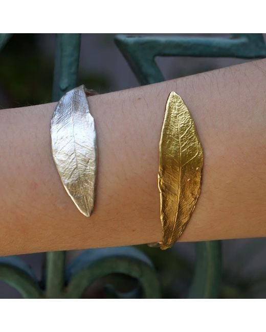 Mother Nature Jewelry Metallic Two-Tone Leaf Cuff, Handmade Adjustable Bracelet