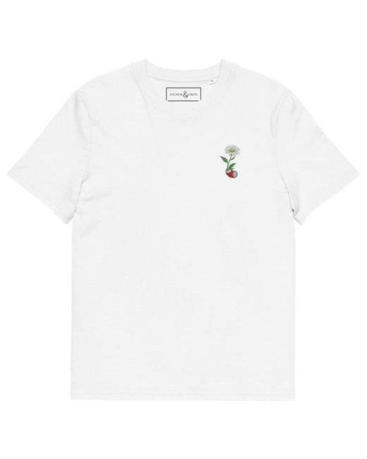 Anchor and Crew White Daisy Garden Dystopia Organic Cotton Embroidered T-Shirt for men