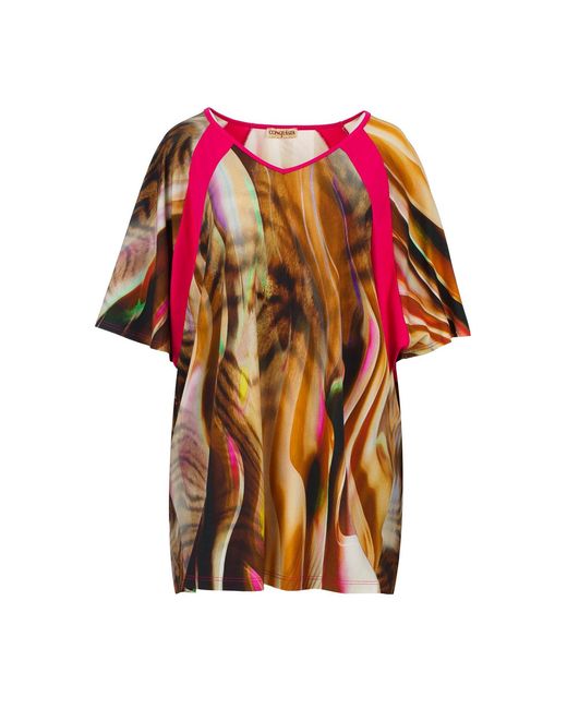 Conquista Red Print Stretch Jersey Top With Batwing Sleeves Plus Size