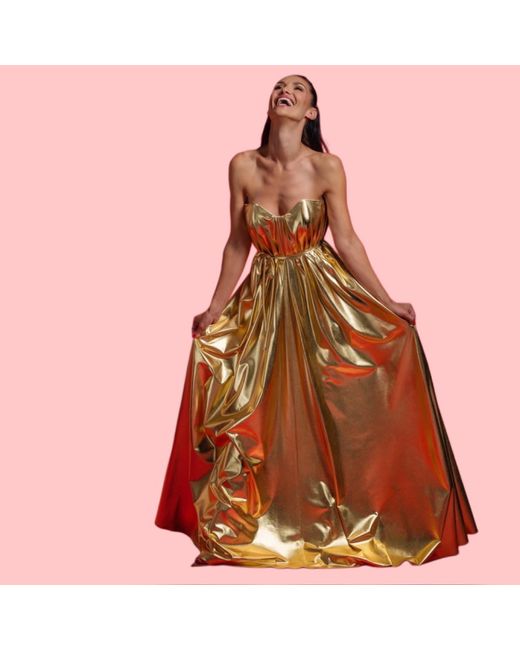 Imaatu Metallic Quiet Glam Maxi Gown – Corseted Premium Faux Leather & Hidden Pockets
