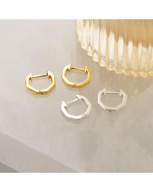Nellou Jewellery Metallic Hex Huggie Earrings Plated Sterling