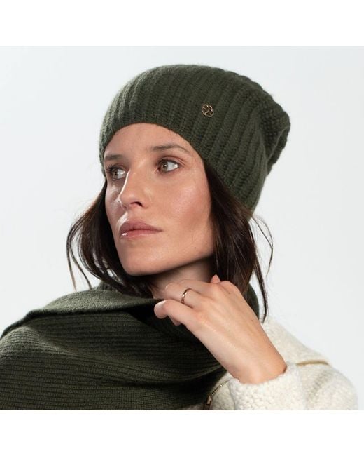 Bel Cashmere Green Plain Knitted Cashmere Hat