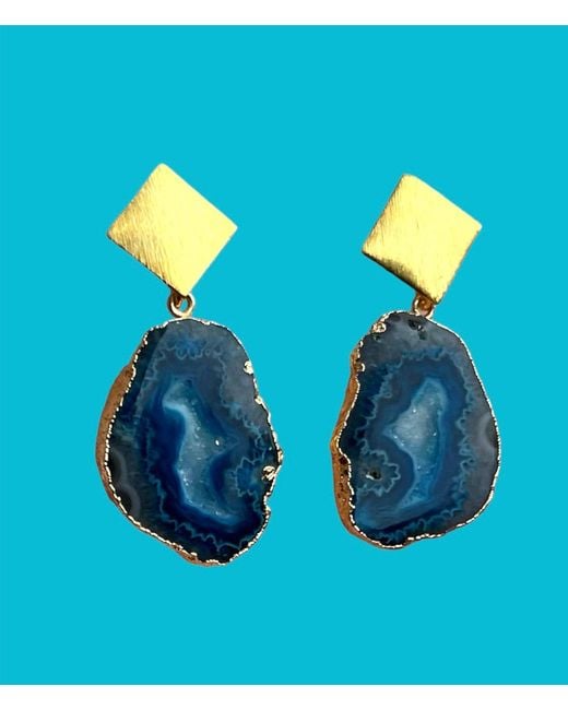 Magpie Rose Blue Triangle Rocks Earrings