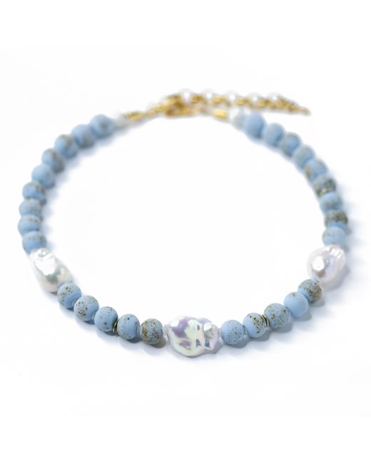 Bombyx House Blue Baroque Pearl & Ceramic Bead Necklace