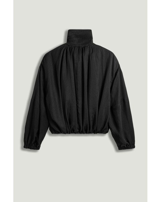Nocturne Black High-Neck Gathered Jacket