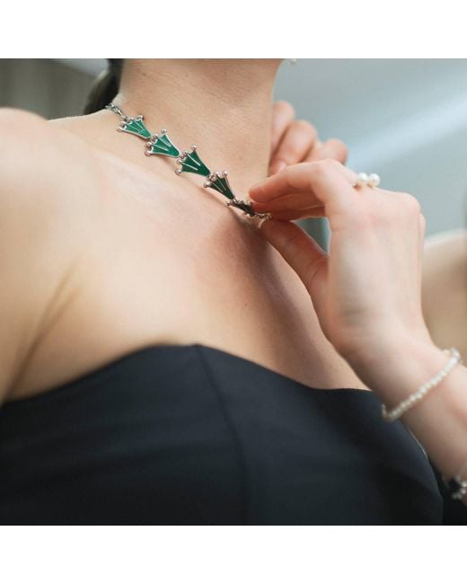Pearl Code Green Paw Statement Choker Necklace
