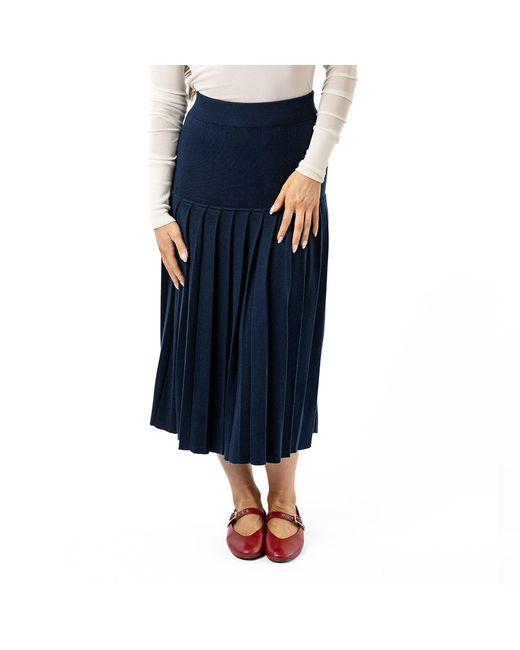 Zenzee Blue Silk Cashmere Pleated Skirt