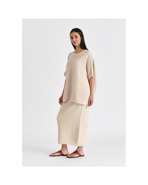 Paisie Natural Neutrals Short Sleeve Ribbed Jumper