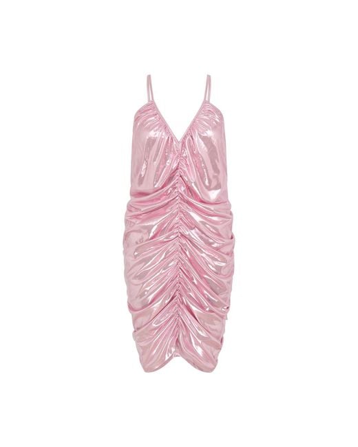 Sour Figs Pink Metallic Ruched Mini Dress