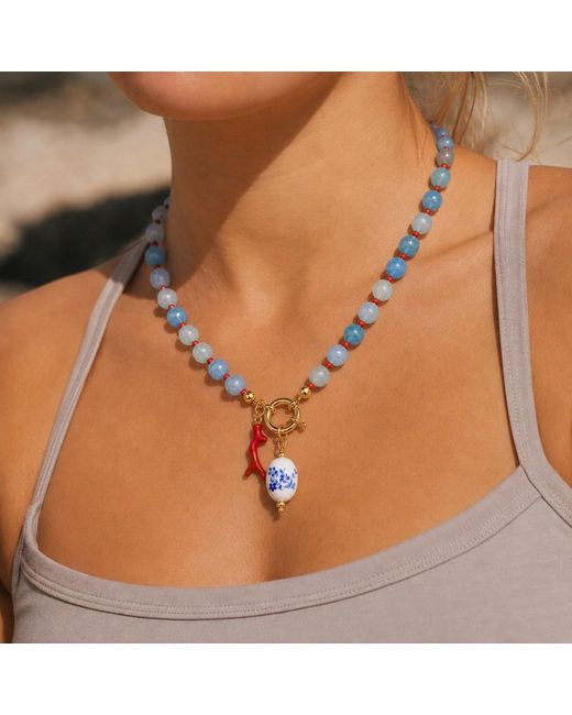 Ormiro Metallic Azure Reef Agate Beaded Necklace