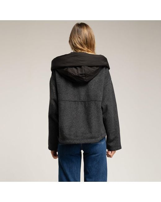 Tantra Spain Sl Black Short Wool Coat With Detachable Hood And Padded Collar