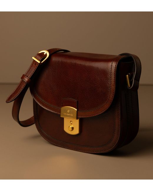 Time Resistance Brown Leather Saddle Bag
