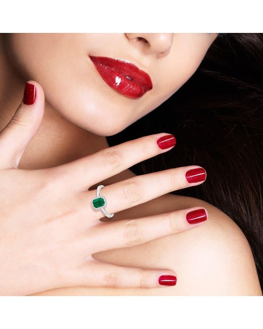 Artisan Green Emerald-Cut Emerald & Diamond Halo Ring
