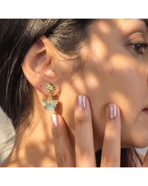 Harfi Metallic Aquamarine March Birthstone Statement Hammered Earrings