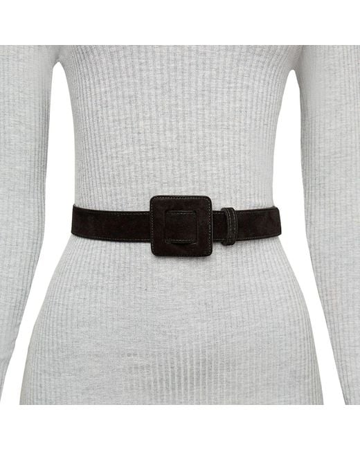 BeltBe Black Suede Mini Square Buckle Belt