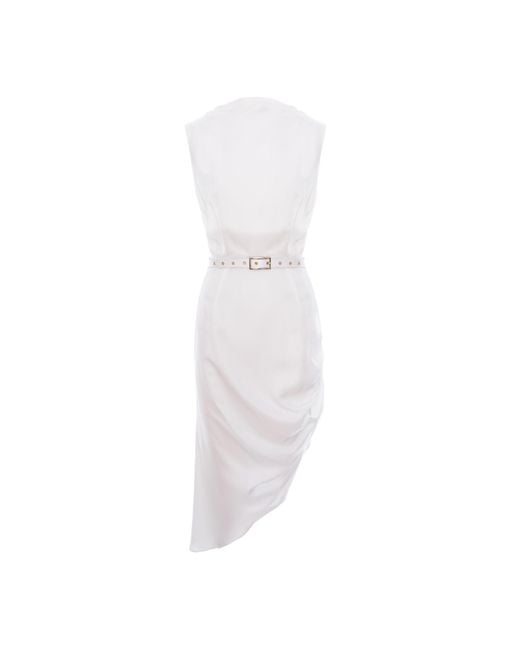 AVENUE No.29 White Cowl Neckline Asymmetric Viscose Midi Dress