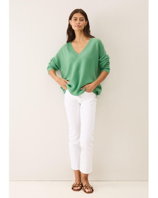 Loop Cashmere Green Relaxed Lofty V Neck Sweater