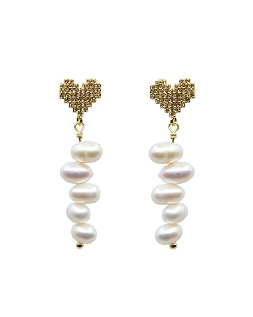 Ninemoo Metallic Heartfelt Pearl String Earrings