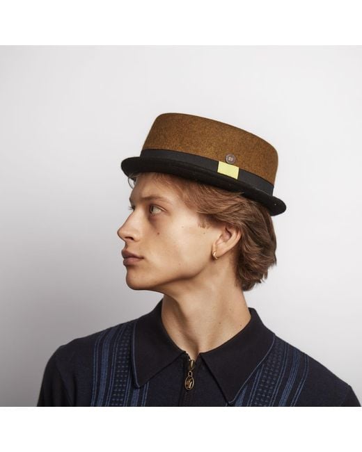 Dasmarca Hats Brown Tony Mustard Felt Skimpy Brim Short Brim Rude Boy Mod Style Porkpie Hat for men