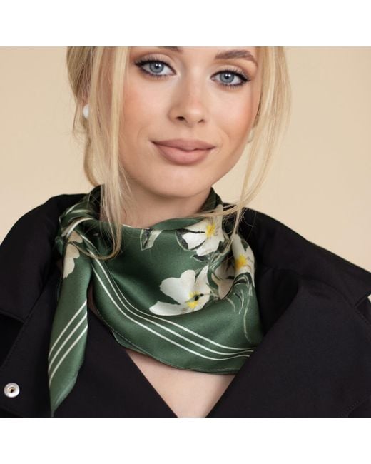 RainSisters Green Medium Floral Natural Silk Scarf