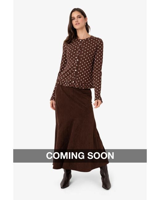 Amy Lynn Brown Suki Faux Suede Chiffon Asymmetric Maxi Skirt