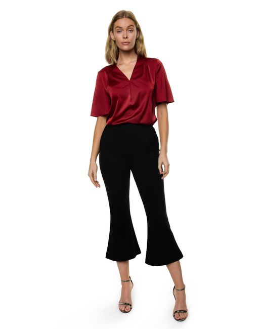 Carloslines Red V-Neck Pleat Detail Flutter Sleeve Blouse