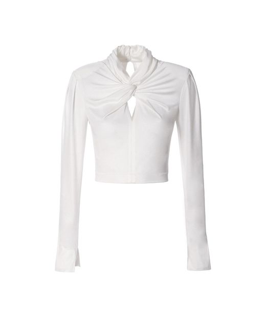 AGGI by HALEWSKI White Dalia Pearl Long Sleeve Crop Top With A Know