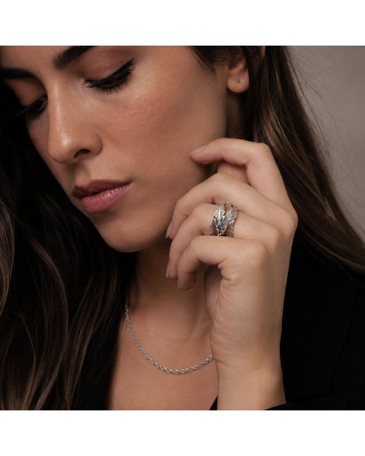 Unaloe Metallic Adjustable Sterling Leaf Ring For – Open Band, Nature Inspired Statement Ring, Handmade Fine Jewelry Gift
