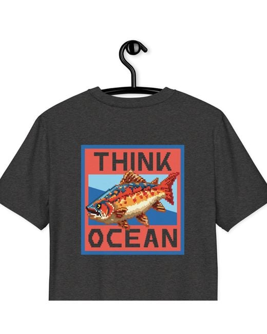 Anchor and Crew Black Heather Think Ocean Fish Pixel Art Organic Cotton T-Shirt