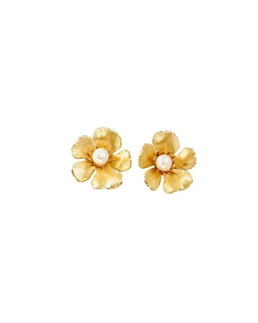 The Pink Reef White Small Golden Flower Stud With Pearl Center