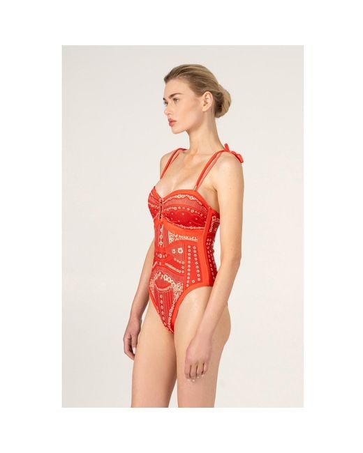 Jessie Zhao New York Red Sunset Safari Reversible One Piece Swimsuit