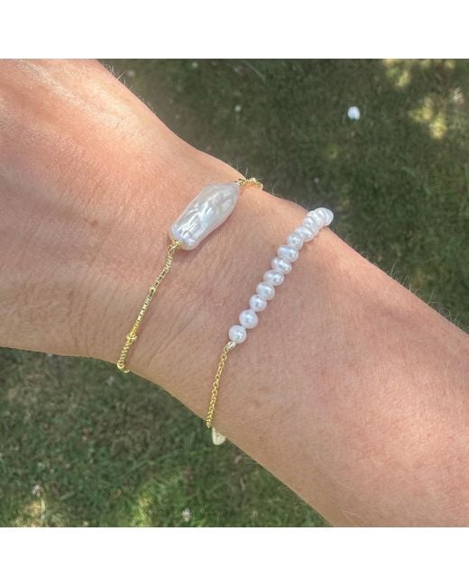 Clemence Wren Metallic Adjustable Slider Freshwater Pearl Bracelet