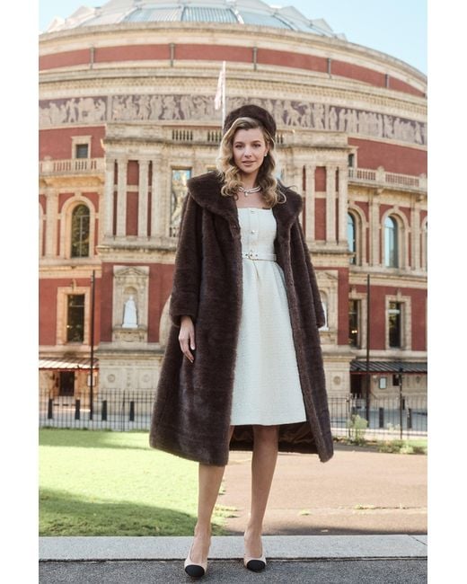 Santinni Brown Hollywood Full-Length Faux Fur Coat