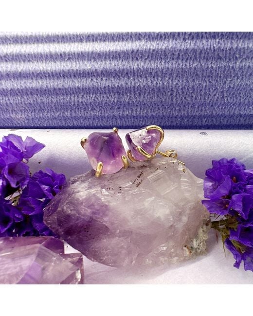 Farra Purple Amethyst Stone Stud Earrings