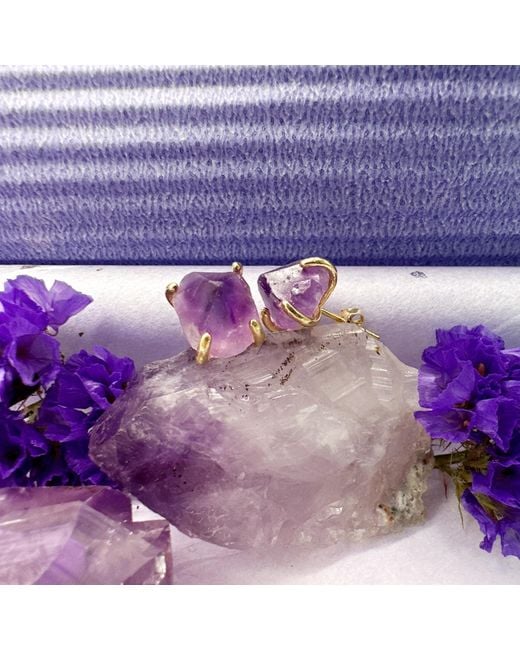 Farra Purple Amethyst Stone Stud Earrings