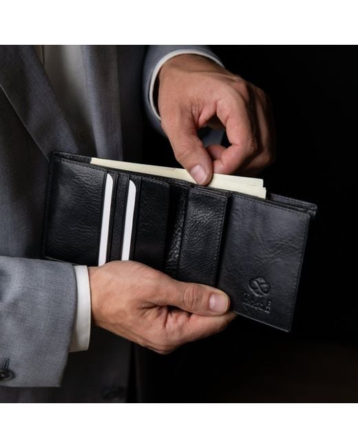 Time Resistance Black Leather Bifold Wallet for men