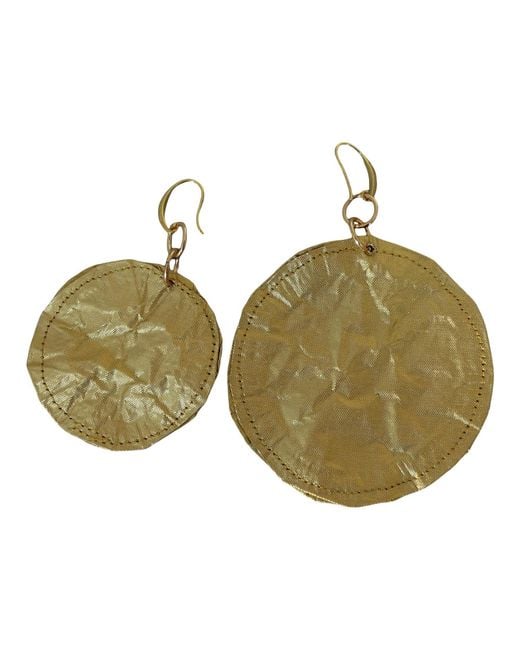 Romer Millinery Green Metallic Silk Coin Earings Assymetrical