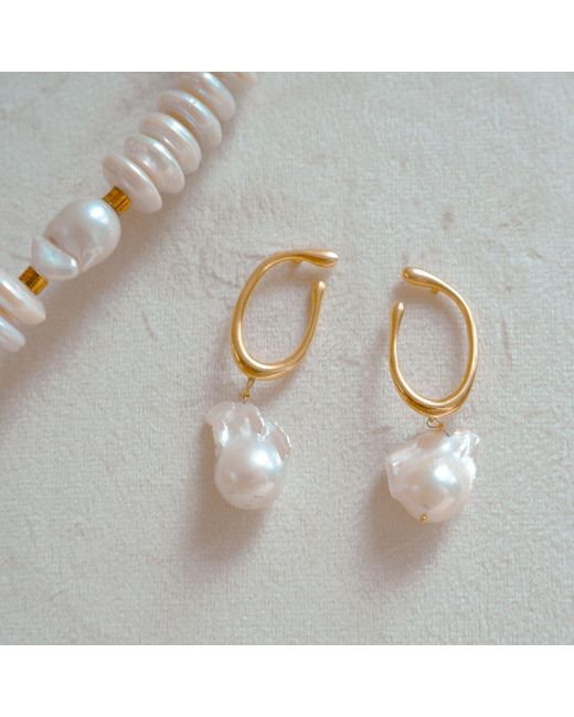 LINYA JEWELLERY Metallic Big Natural Baroque Pearl Dangle Earring
