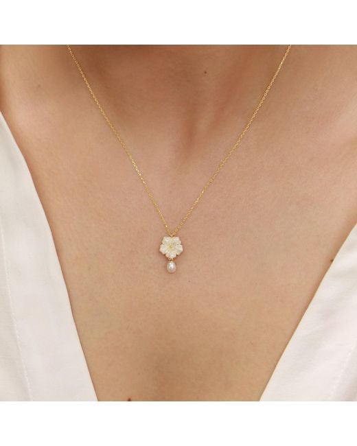 Agora Jewellery Metallic Bavella Mini Drop Pearl Necklace