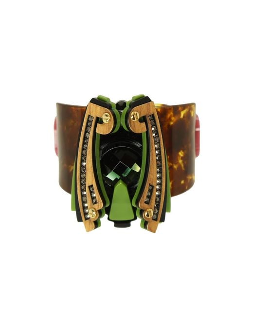 Gissa Bicalho Green Acrylic Handmade Bracelet Moth Caramel Granite