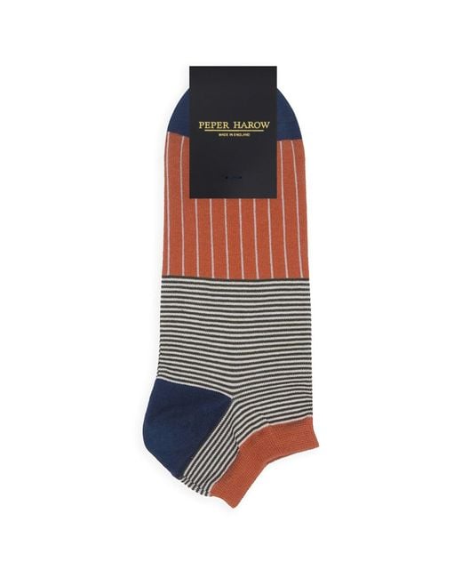 Peper Harow - Made in England Blue Oxford Stripe & Mayfair Scarlet Trainer Socks Bundle for men