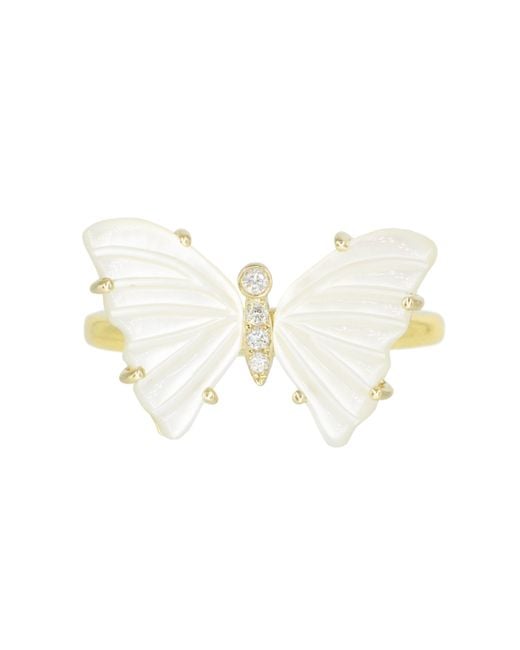 KAMARIA White Pearl Butterfly Ring With Diamonds