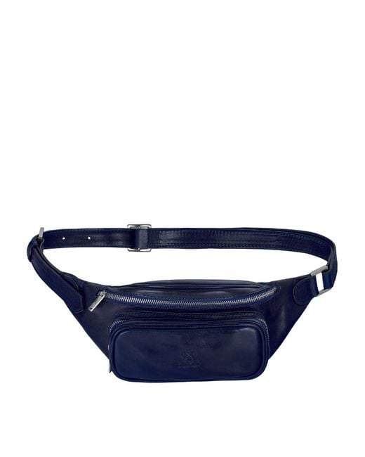 Time Resistance Blue Leather Sling Bag Belly Bag for men