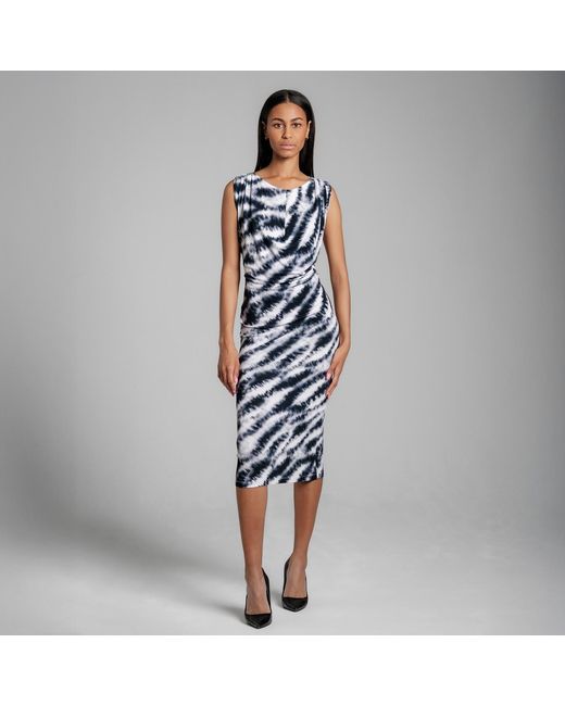Imaatu Blue Oshun Dress Ink Monochrome Sculpting Elastic Cotton Jersey Waterfall Drape Midi