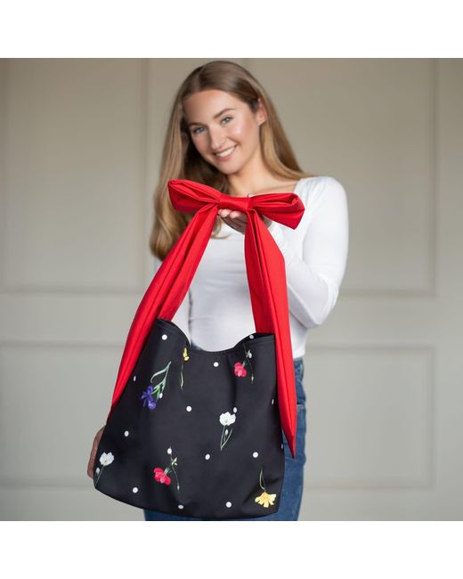 RainSisters Red Cosmic Bloom Bow Tote Bag