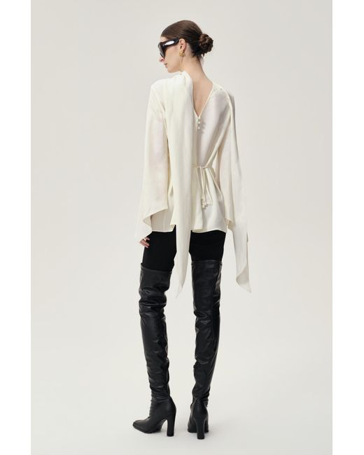 FRONT ROW SHOP White Reversible Scarf Blouse Ecru