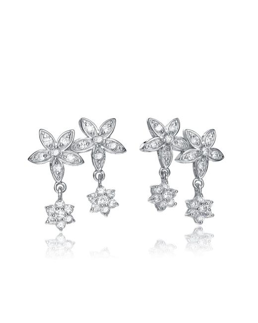 Genevive Jewelry Metallic Sterling Silver Cubic Zirconia Multi-flower Earrings